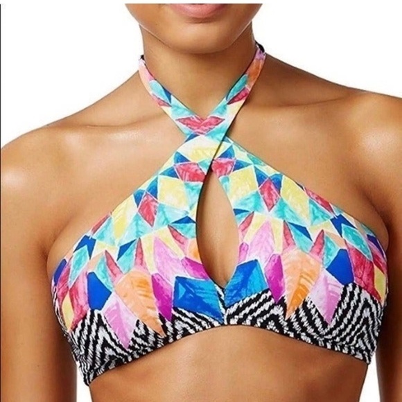 NWOT Bar III Feather Daze Crossover High Neck Bikini Top - Picture 1 of 8